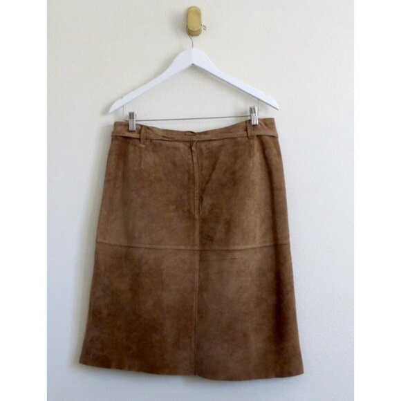 NEW! Isaac Mizrahi For Target 100% Suede Leather Skirt Camel Tan Brown SZ 10 - Picture 3 of 5